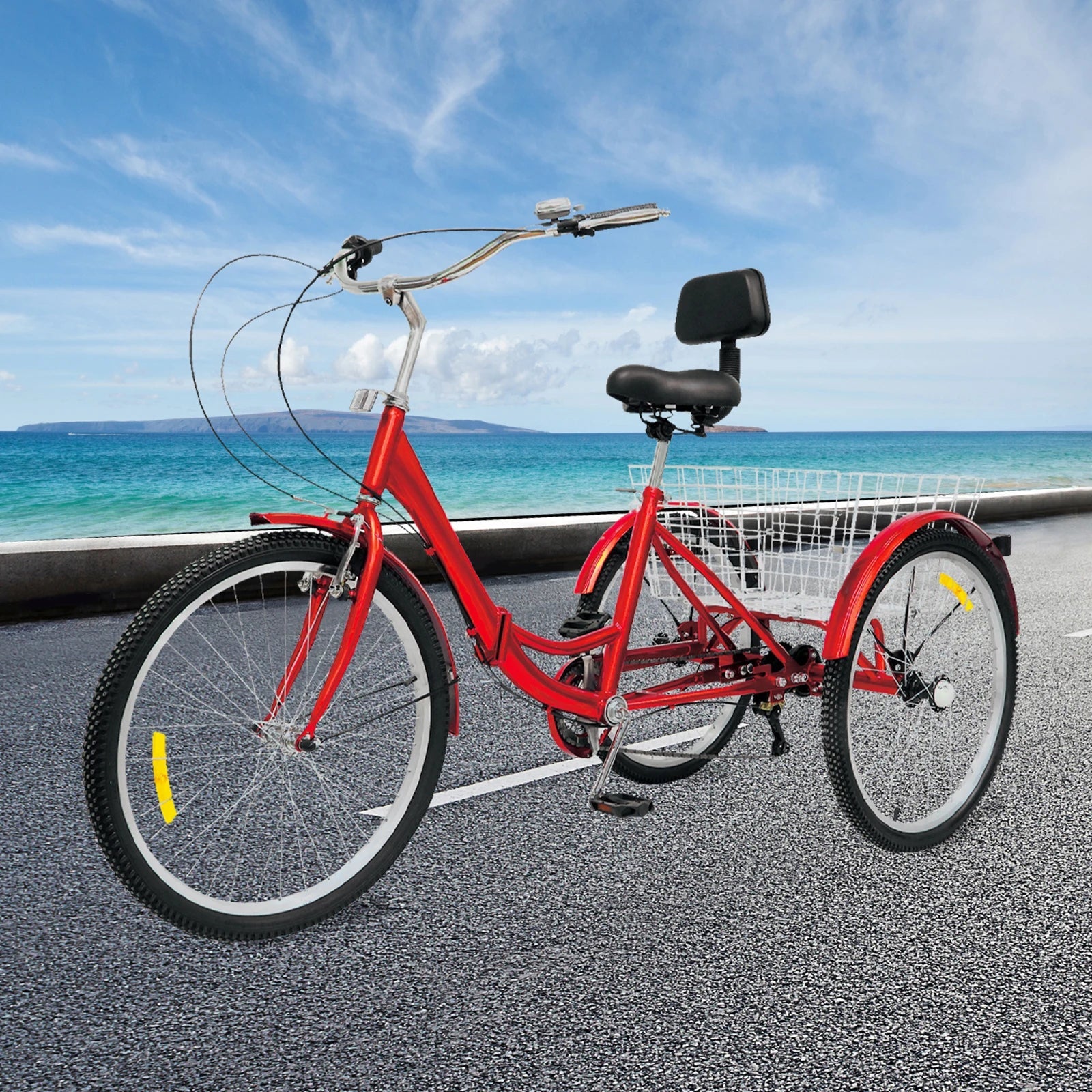 24 Inch 7 - speed Folding Tricycle with Backrest - Homebound Essentials