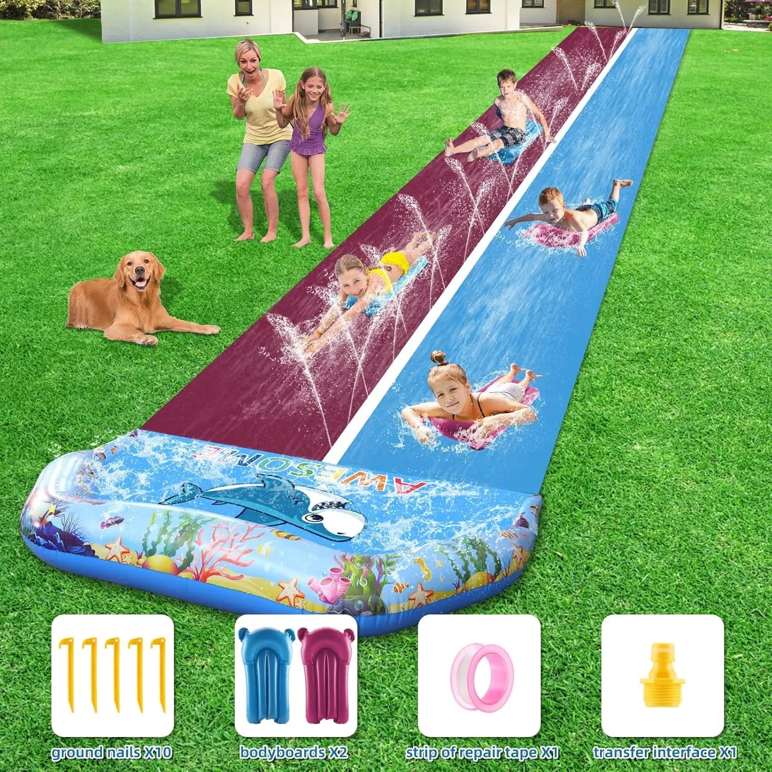 33 FT Extra Long Double Lawn Water Slide for Kids & Adults - Homebound Essentials