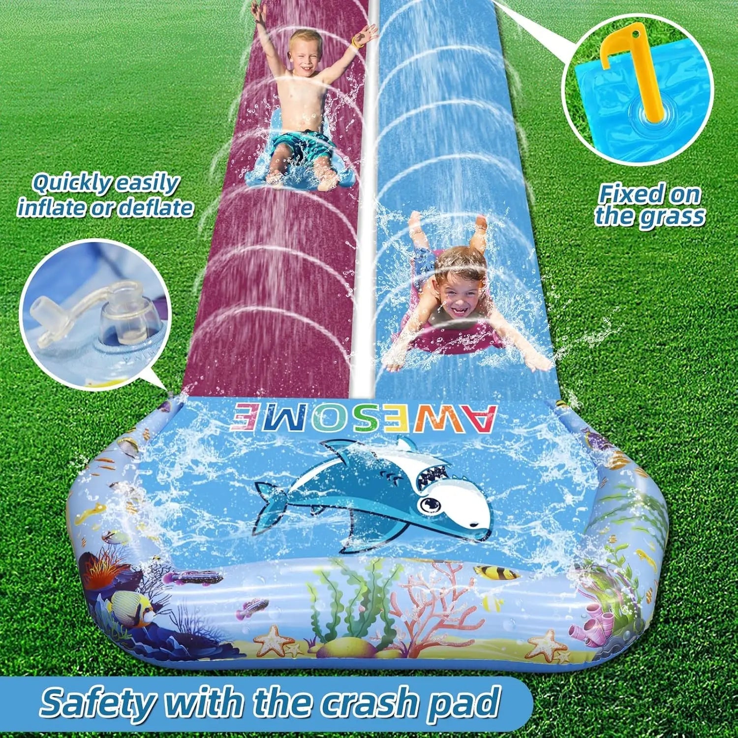 33 FT Extra Long Double Lawn Water Slide for Kids & Adults - Homebound Essentials
