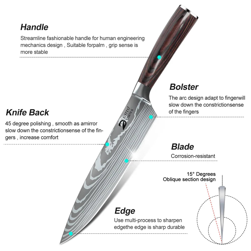 8 - Piece Damascus Steel Chef Knife Set - Homebound Essentials