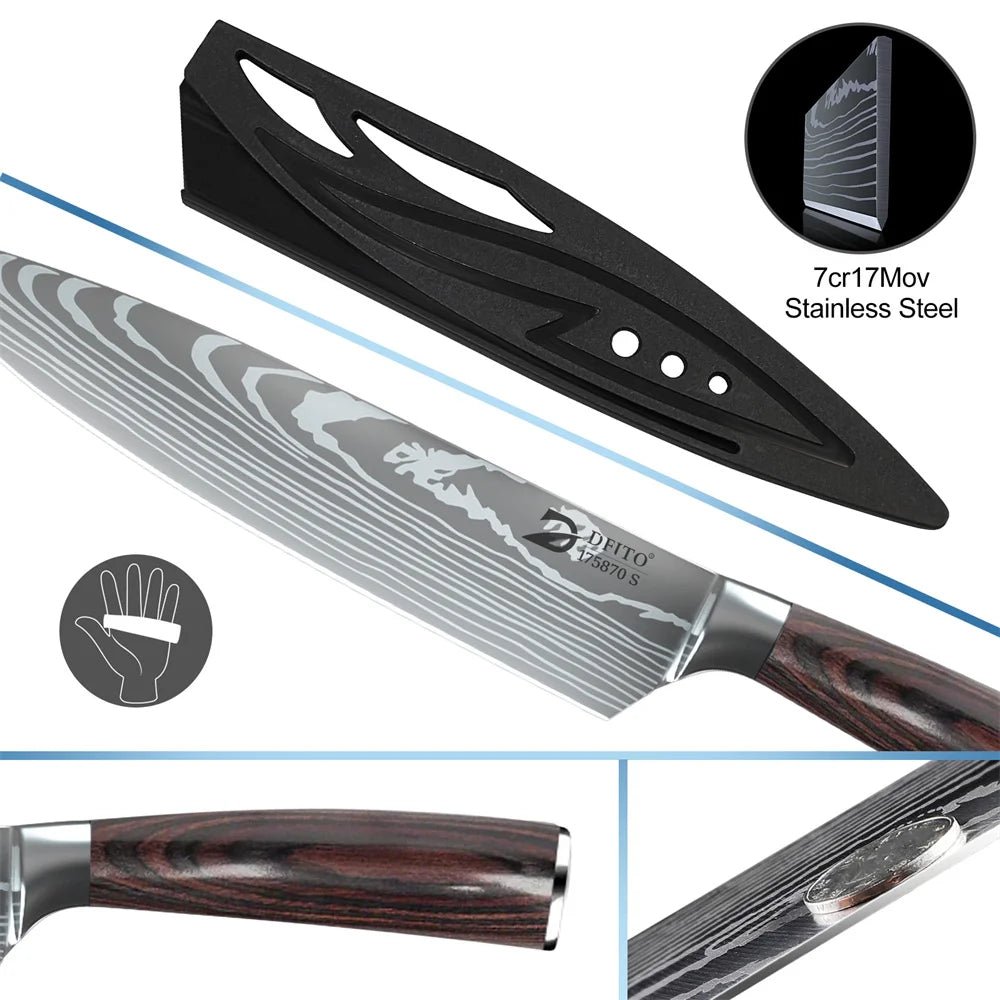 8 - Piece Damascus Steel Chef Knife Set - Homebound Essentials