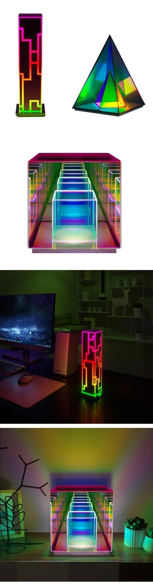 Atmospheric Pyramid Acrylic Lamp - Colorful Table Light - Homebound Essentials