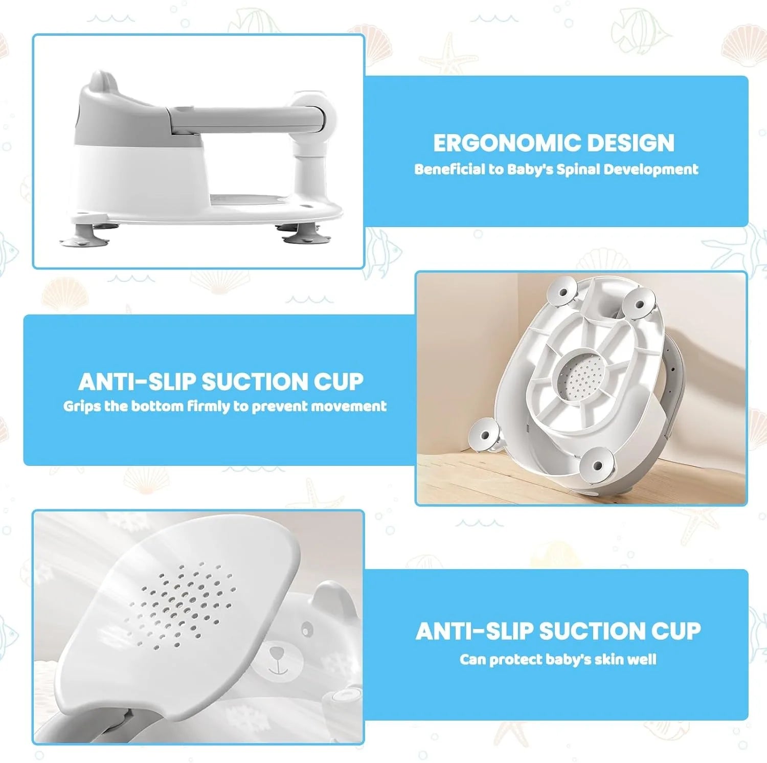 Baby Bath Seat for Babies 6 Months Plus: Cute Bear Non - Slip Baby Bath Chair - Homebound Essentials