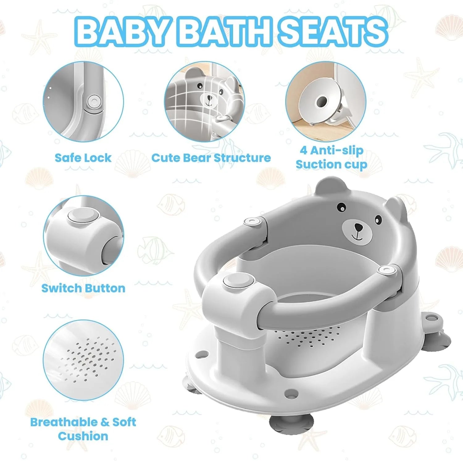 Baby Bath Seat for Babies 6 Months Plus: Cute Bear Non - Slip Baby Bath Chair - Homebound Essentials