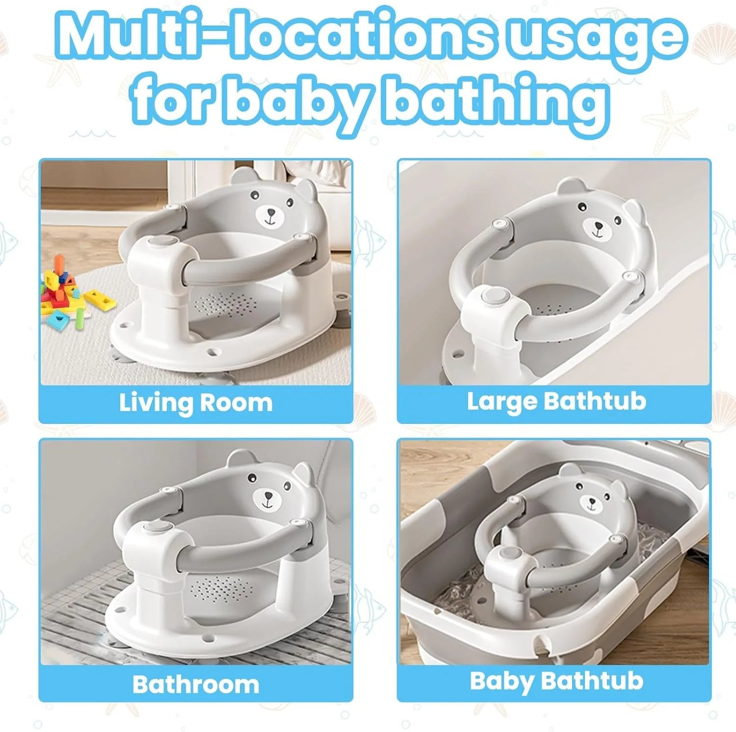 Baby Bath Seat for Babies 6 Months Plus: Cute Bear Non - Slip Baby Bath Chair - Homebound Essentials