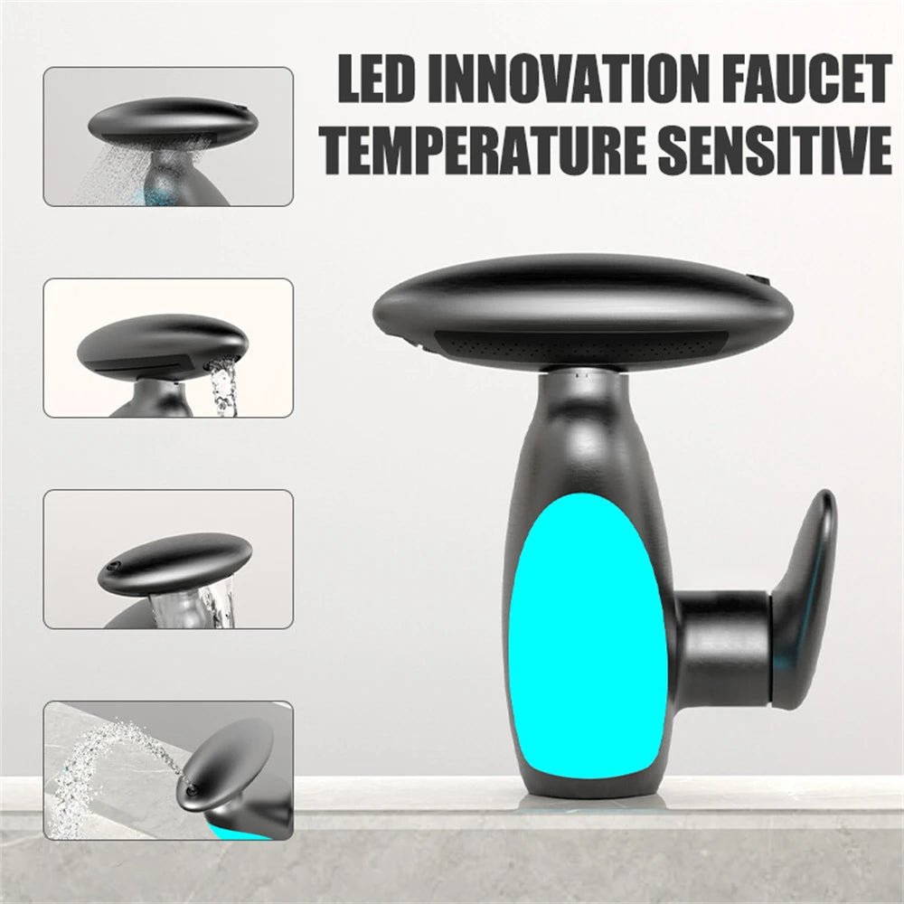 Basin Faucets: Gray Bathroom LED Sink Faucet with Pull - Out Spray - Homebound Essentials