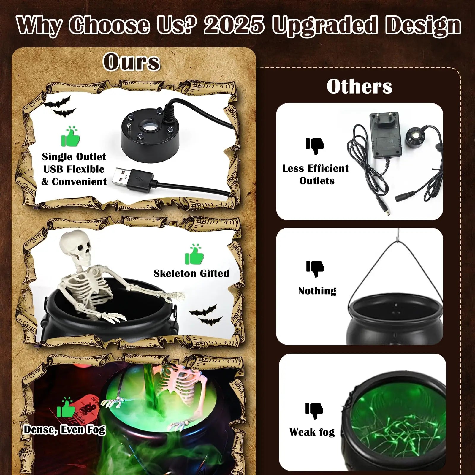 Cauldron Halloween Decorations with Magic Floating Potion Bottles and Diffuser - Homebound Essentials
