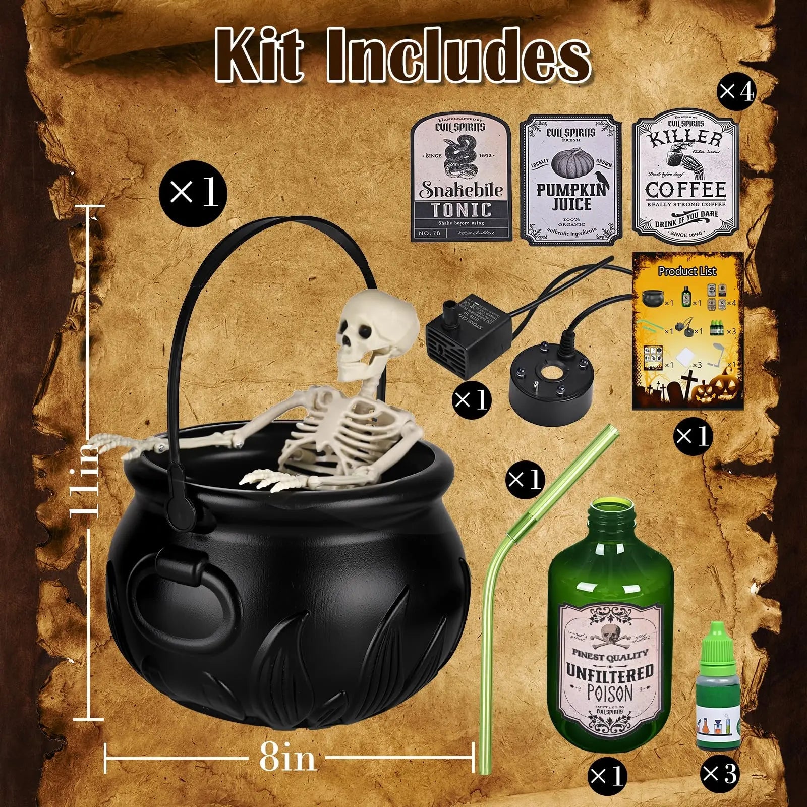 Cauldron Halloween Decorations with Magic Floating Potion Bottles and Diffuser - Homebound Essentials