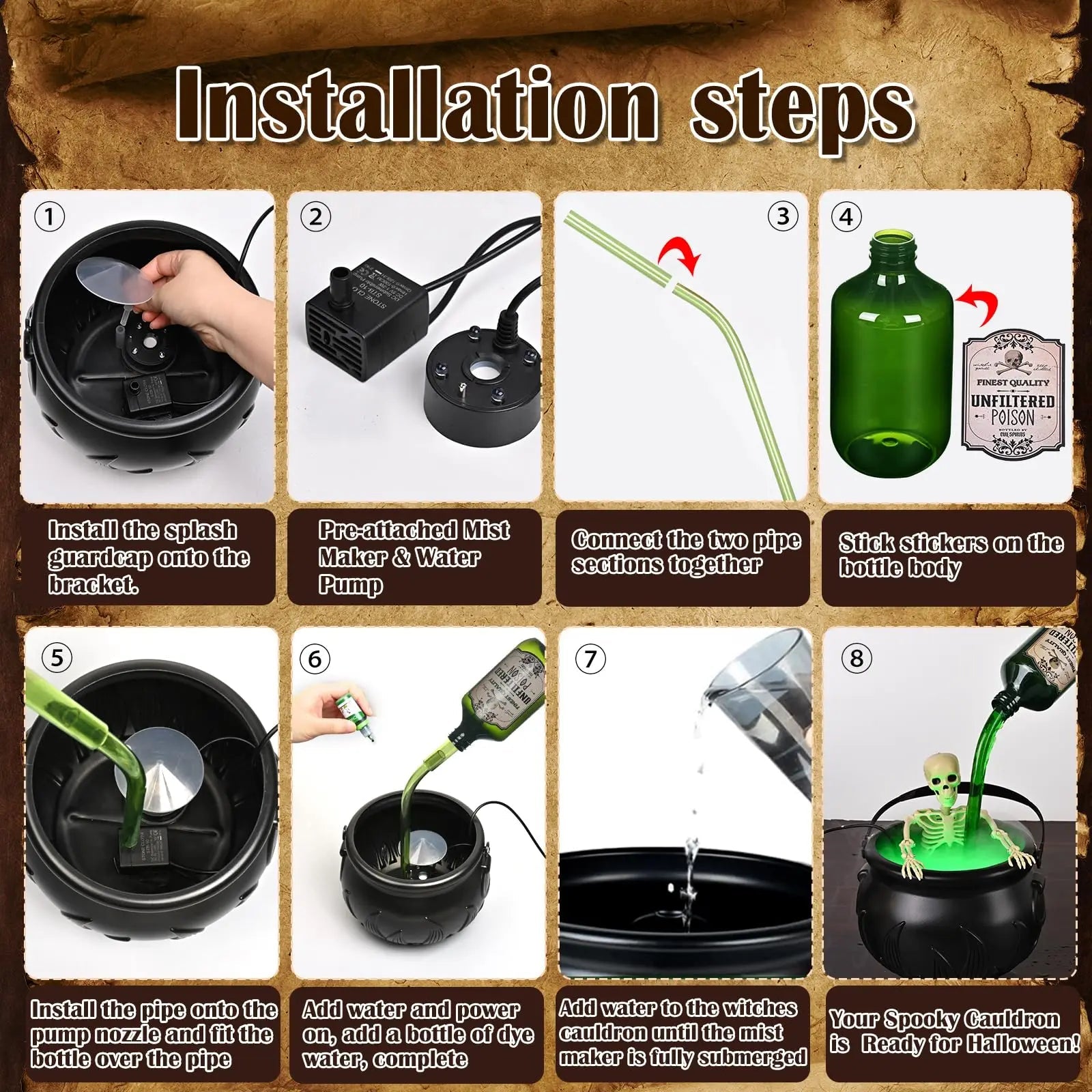 Cauldron Halloween Decorations with Magic Floating Potion Bottles and Diffuser - Homebound Essentials