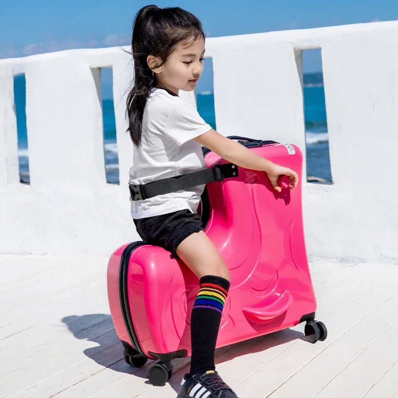 Cute Pony Cartoon Suitcase for Children: Ride - On Carry - On Kids Luggage - Homebound Essentials