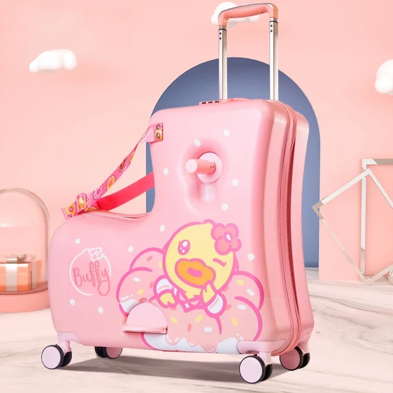 Cute Pony Cartoon Suitcase for Children: Ride - On Carry - On Kids Luggage - Homebound Essentials