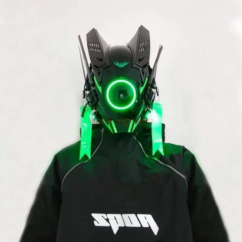 Cyberpunk Helmet Shinobi Mask: Robot Samurai Armor with LED Light - Homebound Essentials