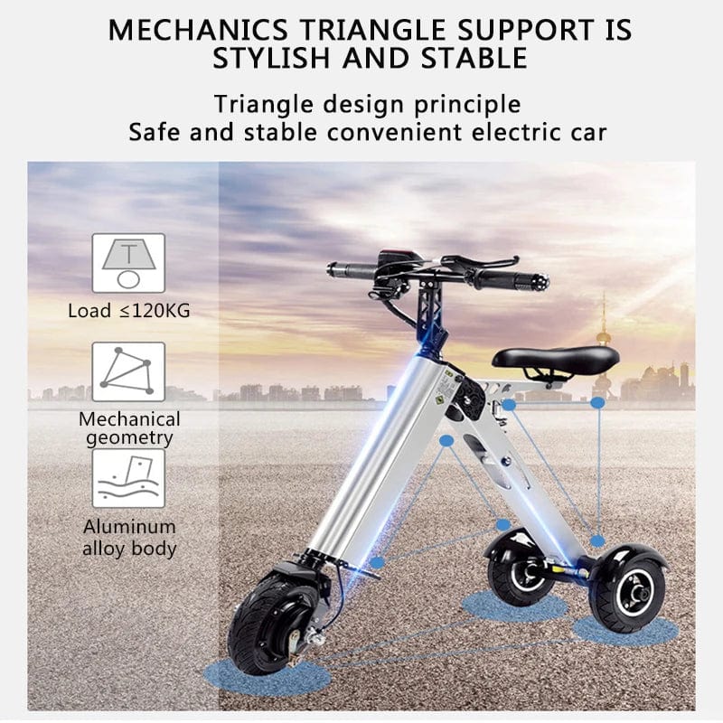 K7S Mini E - Bike | Foldable 3 - Wheel Electric Scooter for Adults | 250W, 36V, 7.8Ah Intelligent Electric Bicycle - Homebound Essentials