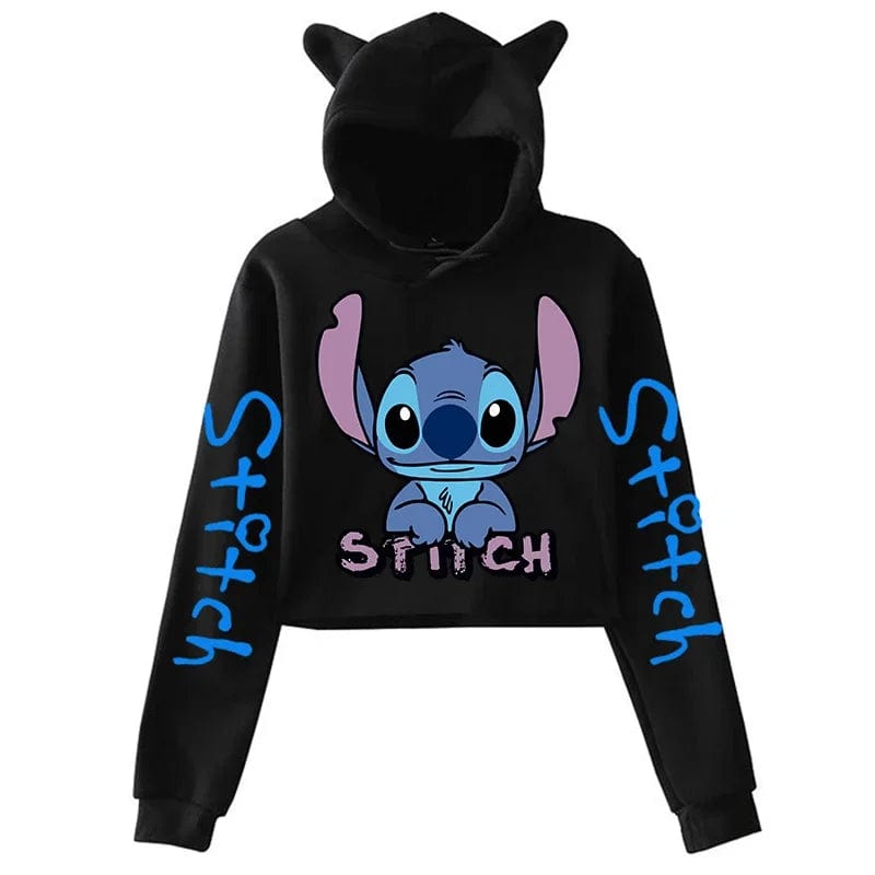 Kawaii Stitch Disney Crop Top Hoodie for Women & Kids | Harajuku Streetwear Sweatshirt for Boys & Girls | Cute Cropped Hoodie - Homebound Essentials