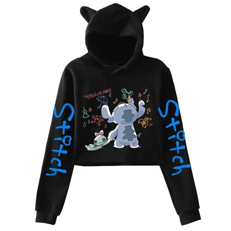 Kawaii Stitch Disney Crop Top Hoodie for Women & Kids | Harajuku Streetwear Sweatshirt for Boys & Girls | Cute Cropped Hoodie - Homebound Essentials