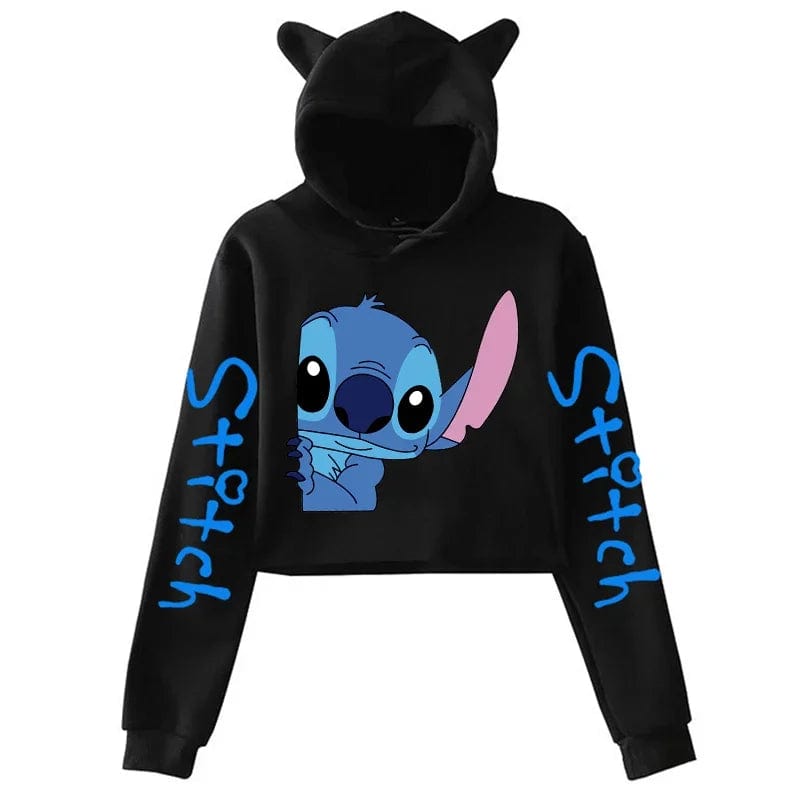Kawaii Stitch Disney Crop Top Hoodie for Women & Kids | Harajuku Streetwear Sweatshirt for Boys & Girls | Cute Cropped Hoodie - Homebound Essentials