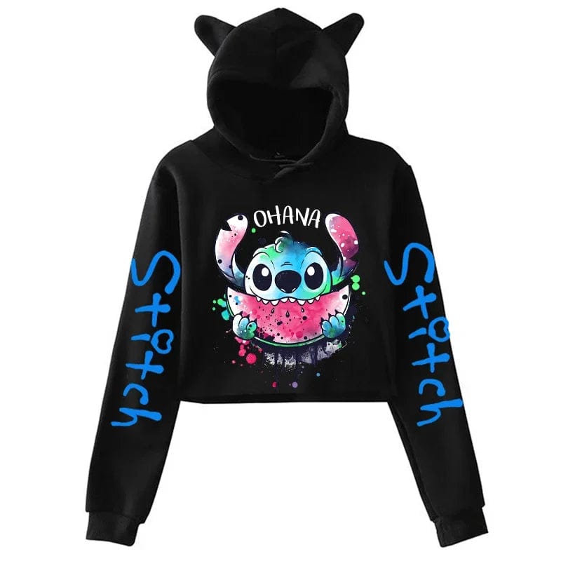 Kawaii Stitch Disney Crop Top Hoodie for Women & Kids | Harajuku Streetwear Sweatshirt for Boys & Girls | Cute Cropped Hoodie - Homebound Essentials