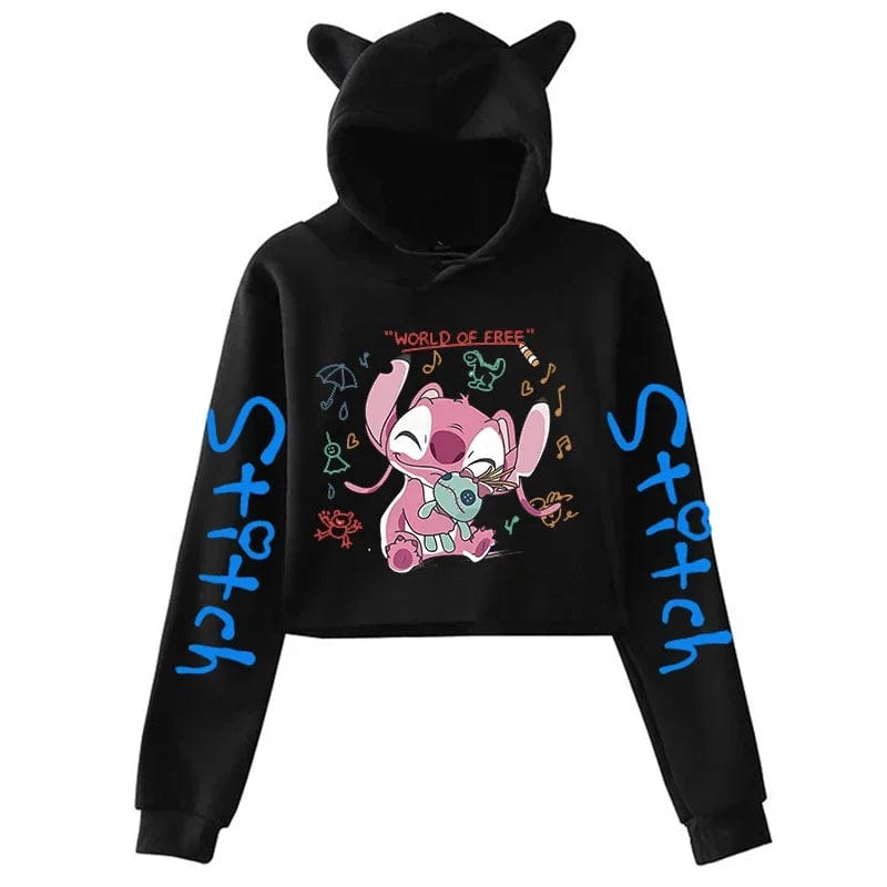 Kawaii Stitch Disney Crop Top Hoodie for Women & Kids | Harajuku Streetwear Sweatshirt for Boys & Girls | Cute Cropped Hoodie - Homebound Essentials