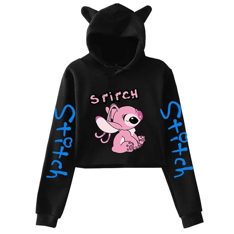 Kawaii Stitch Disney Crop Top Hoodie for Women & Kids | Harajuku Streetwear Sweatshirt for Boys & Girls | Cute Cropped Hoodie - Homebound Essentials