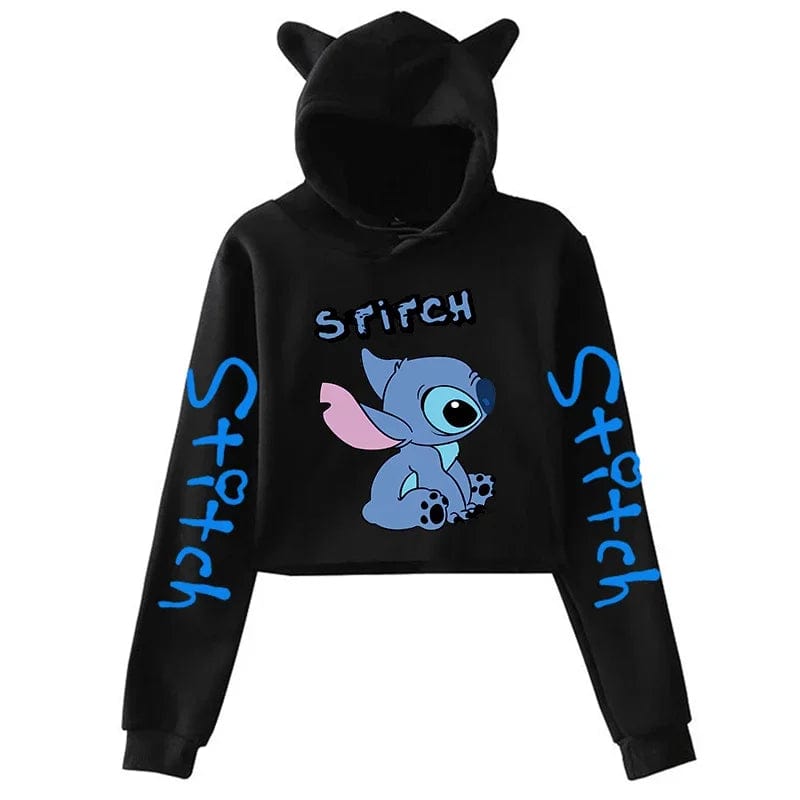 Kawaii Stitch Disney Crop Top Hoodie for Women & Kids | Harajuku Streetwear Sweatshirt for Boys & Girls | Cute Cropped Hoodie - Homebound Essentials