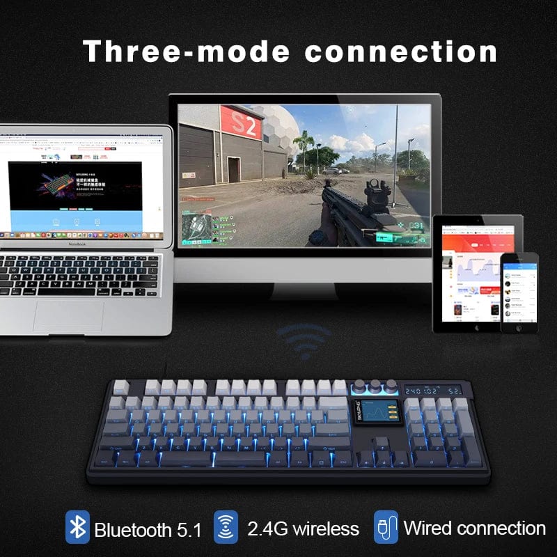 KeyMaster Pro 3 - Mode Mechanical Keyboard: Hot - Swappable Wireless Mechanical Keyboard | 3 Modes, 2.0 Screen, 3 Knobs, Side - Engraved PBT Keycaps - Homebound Essentials