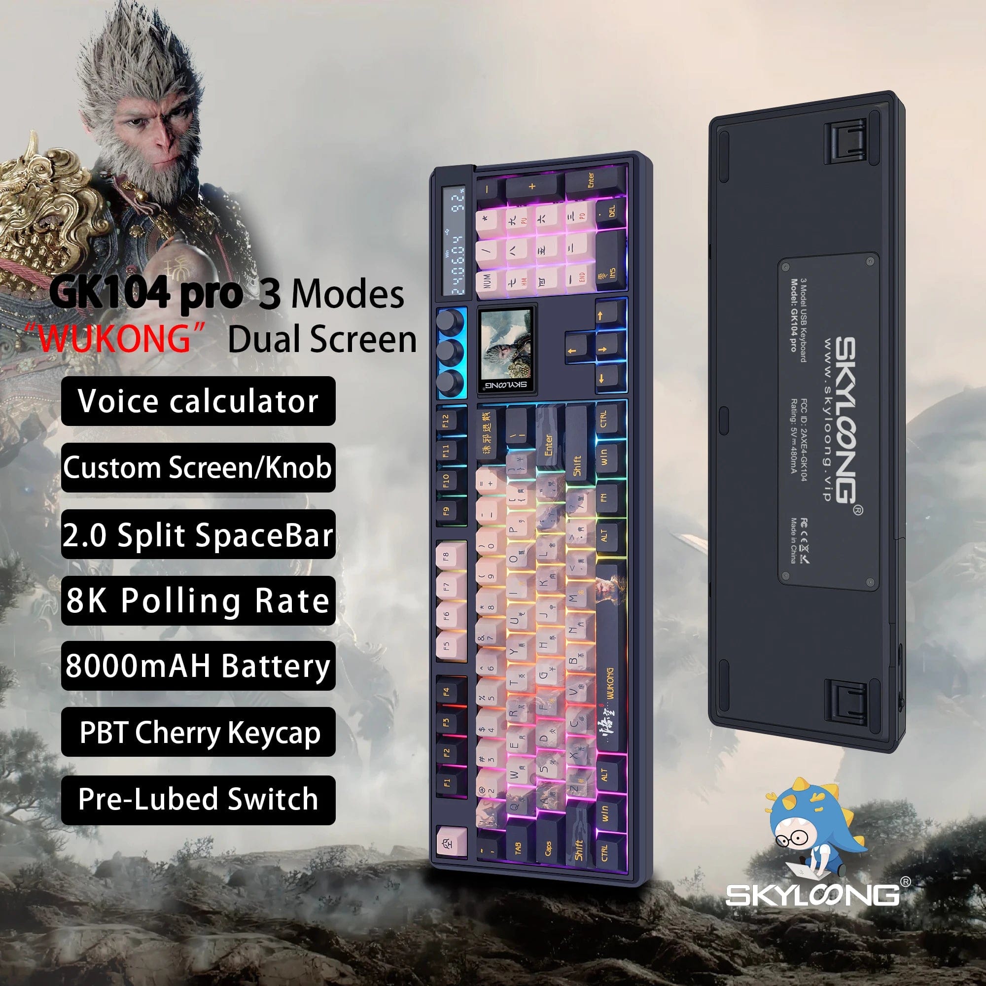KeyMaster Pro 3 - Mode Mechanical Keyboard: Hot - Swappable Wireless Mechanical Keyboard | 3 Modes, 2.0 Screen, 3 Knobs, Side - Engraved PBT Keycaps - Homebound Essentials