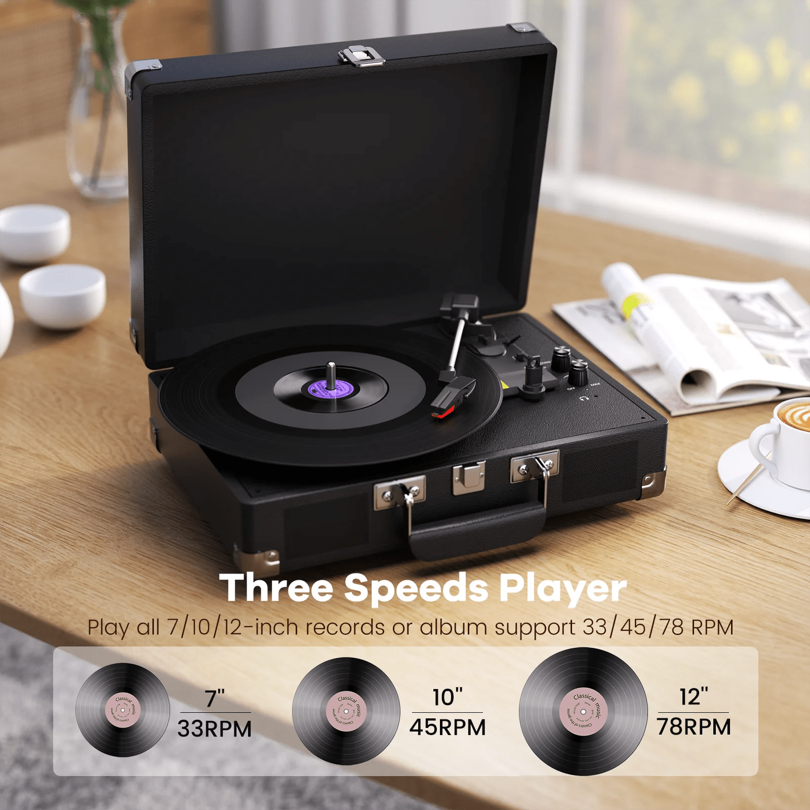 Maio Vintage Gramophone: Belt - Driven Turntable with Built - in Speakers - Homebound Essentials