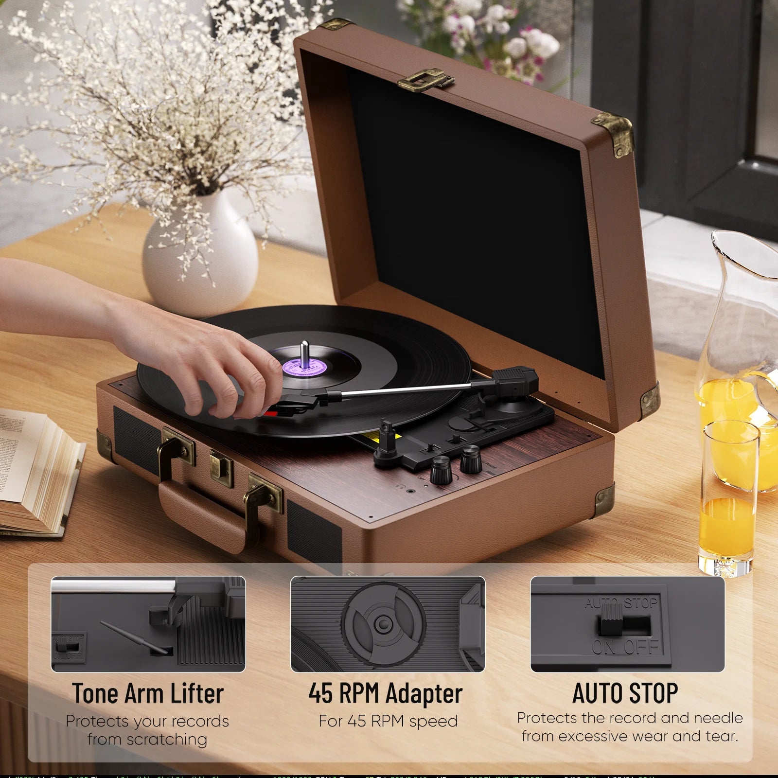 Maio Vintage Gramophone: Belt - Driven Turntable with Built - in Speakers - Homebound Essentials