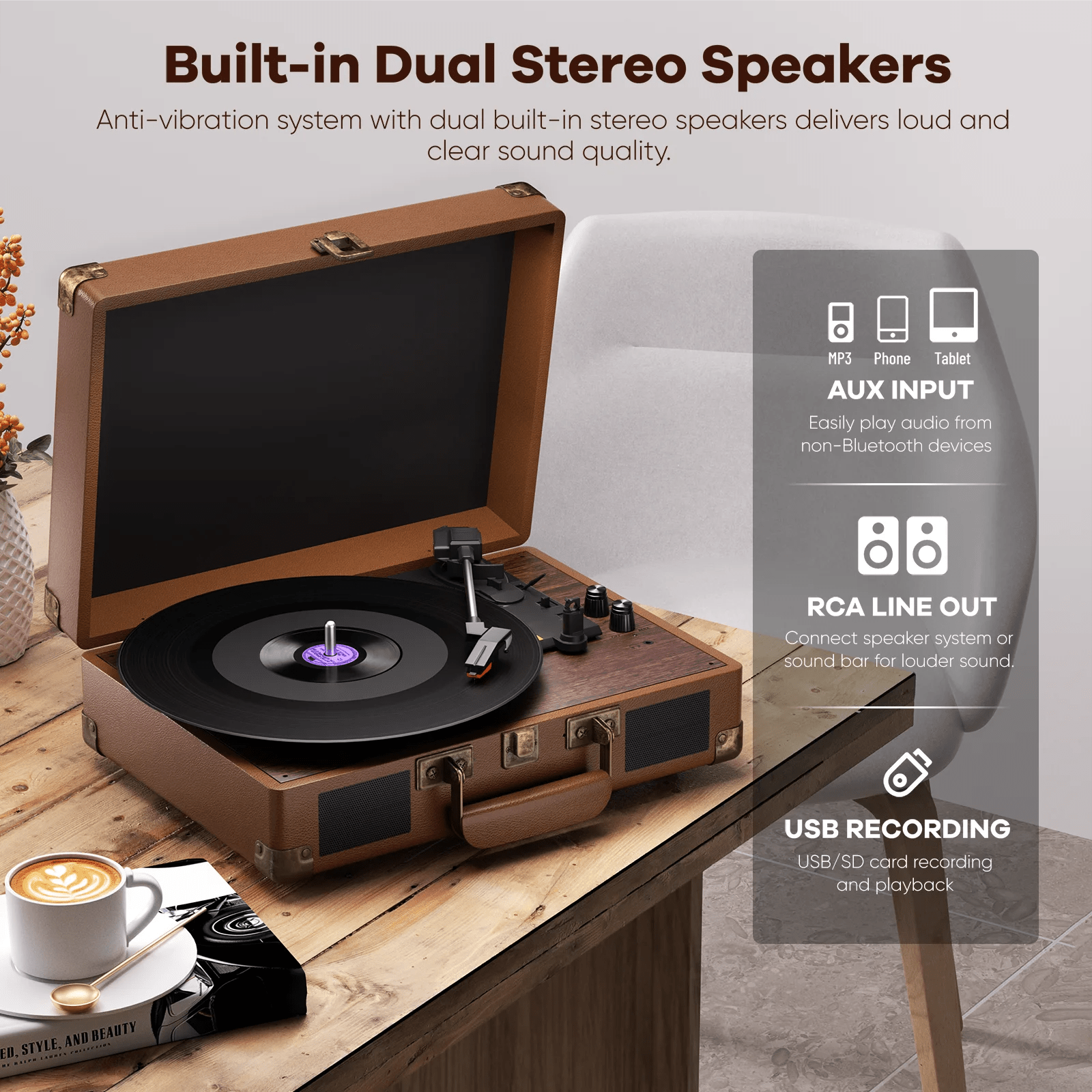 Maio Vintage Gramophone: Belt - Driven Turntable with Built - in Speakers - Homebound Essentials