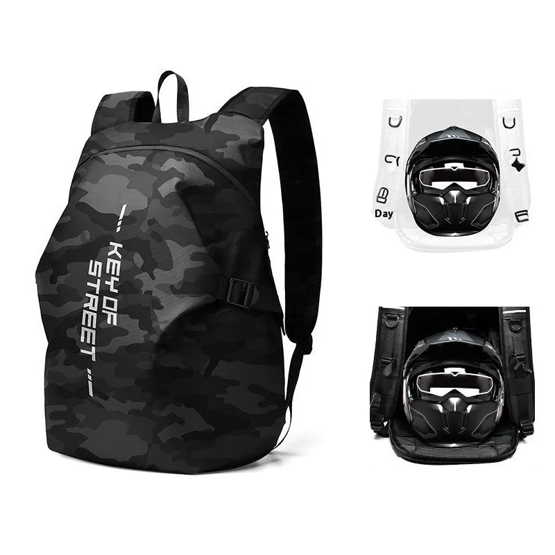 Men's Motorcycle Backpack: Waterproof, Large Capacity, Full Helmet Bag - Homebound Essentials
