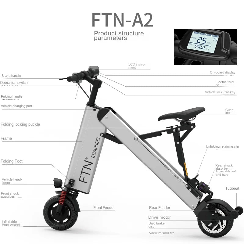 Mini Folding Electrombile/Scooter – Ultra - Light Two - Wheel Electric Bicycle - Homebound Essentials