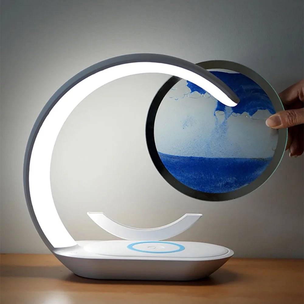Quicksand Table Lamp with Wireless Charging – 3D Hourglass Sand Painting Night Light - Homebound Essentials