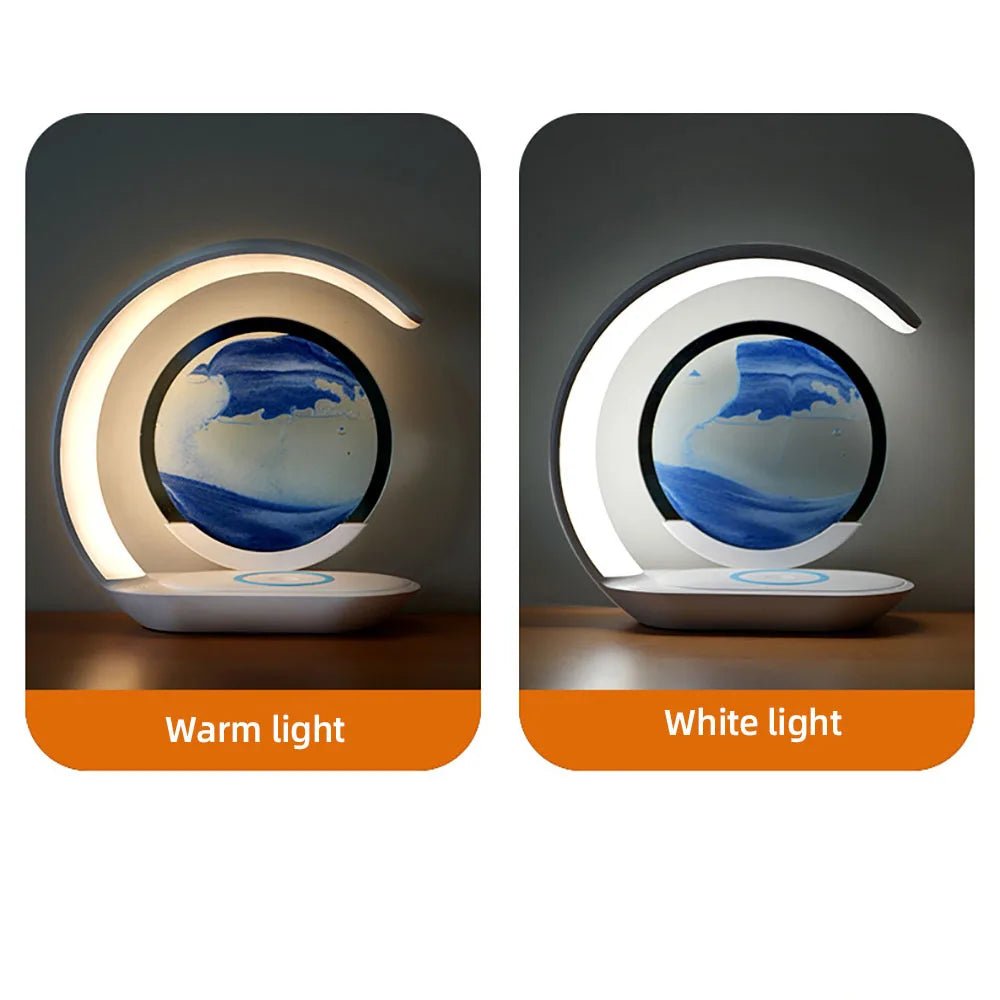 Quicksand Table Lamp with Wireless Charging – 3D Hourglass Sand Painting Night Light - Homebound Essentials