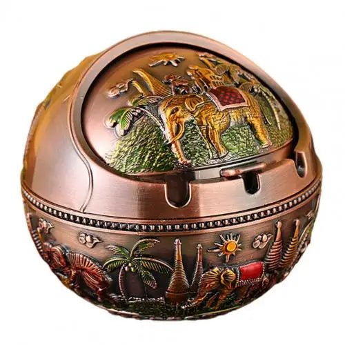 Retro Ashtray Household Cigarette Smoking Holder - Zinc Alloy Large Ash Holder with Lid for Home Decor - Homebound Essentials
