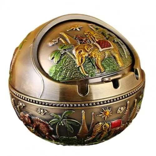 Retro Ashtray Household Cigarette Smoking Holder - Zinc Alloy Large Ash Holder with Lid for Home Decor - Homebound Essentials