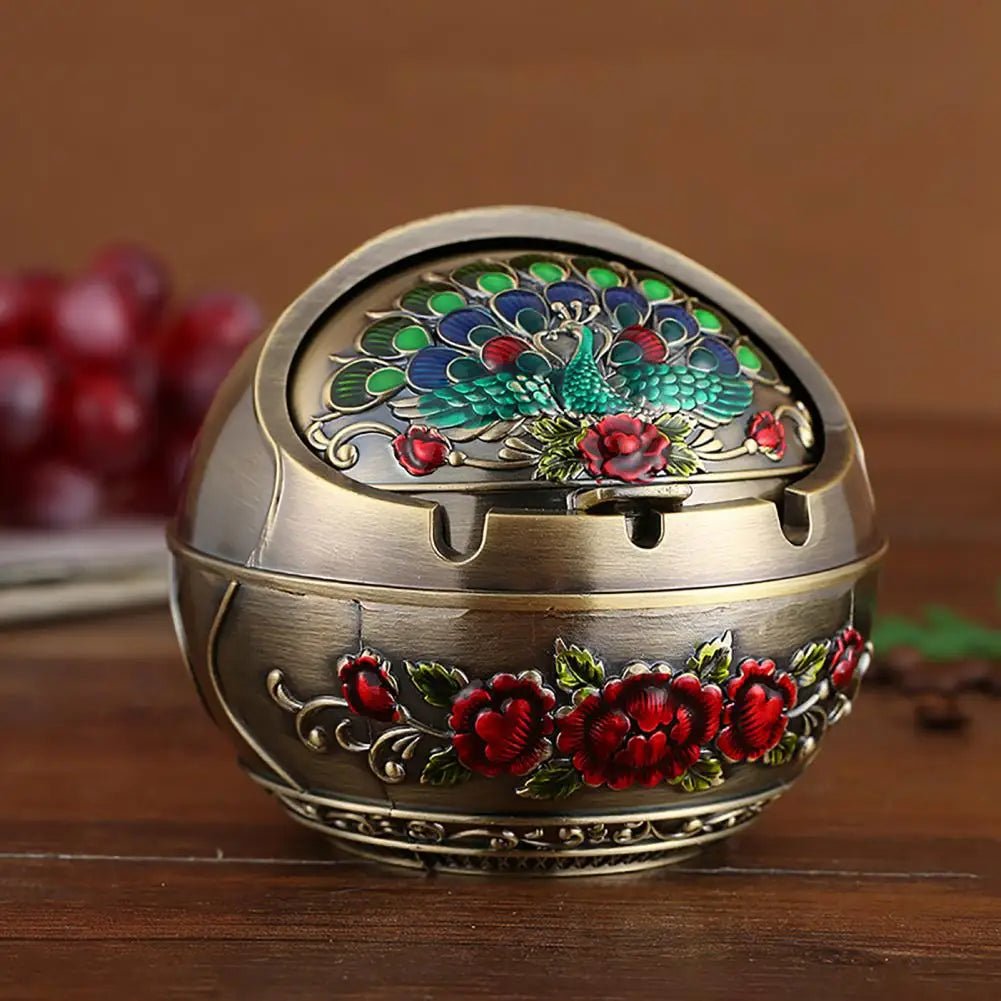 Retro Ashtray Household Cigarette Smoking Holder - Zinc Alloy Large Ash Holder with Lid for Home Decor - Homebound Essentials