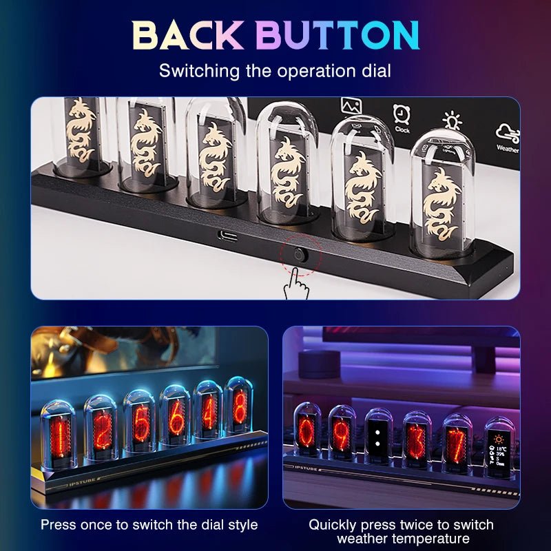 RGB Nixie Tube Clock with IPS Color Screen – DIY Analog Digital Glow Tube Clock - Homebound Essentials
