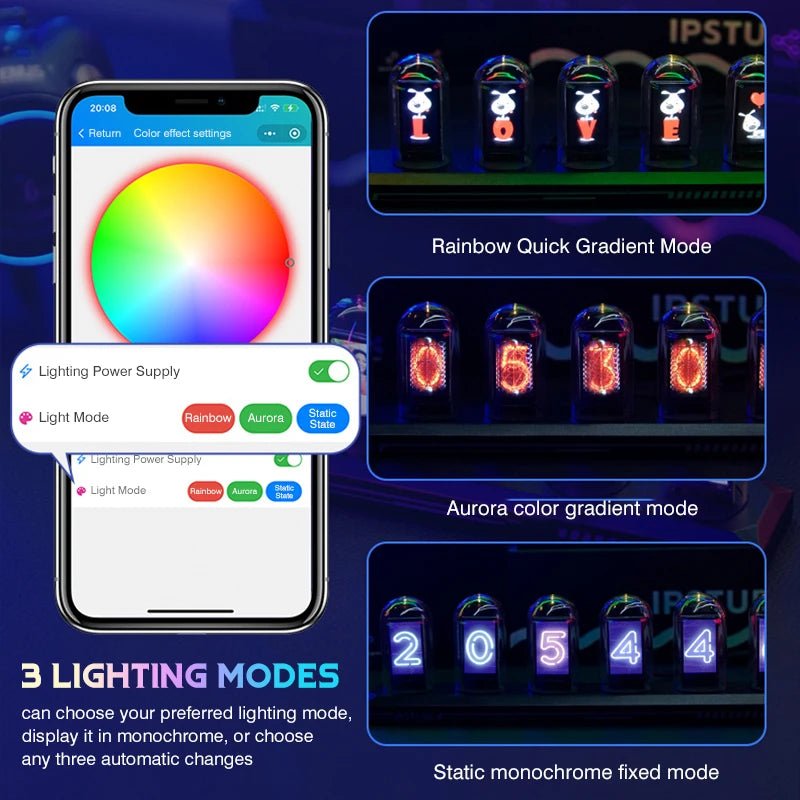 RGB Nixie Tube Clock with IPS Color Screen – DIY Analog Digital Glow Tube Clock - Homebound Essentials