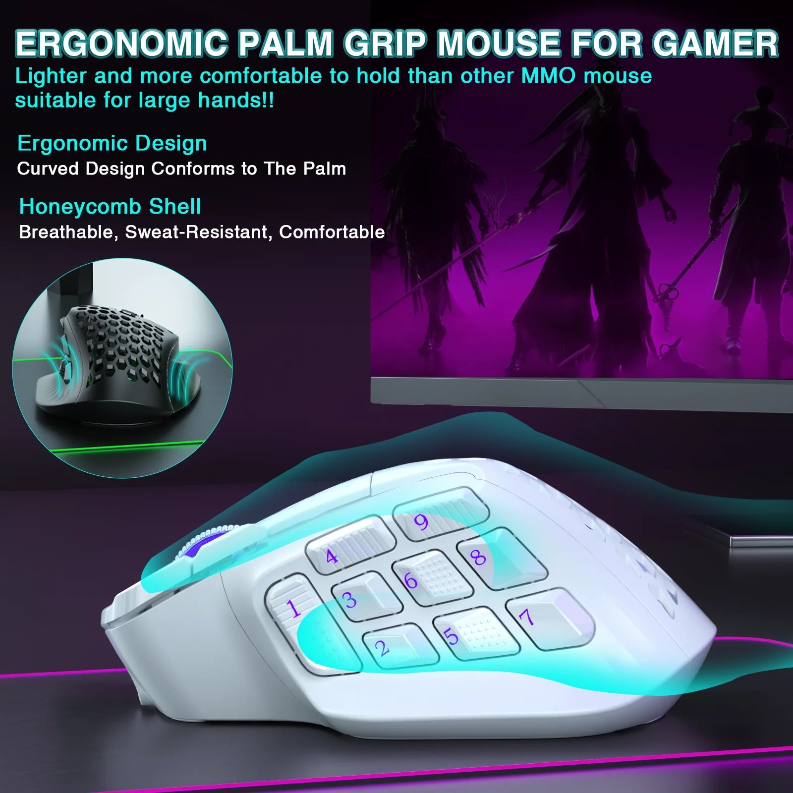 SM809 Pro Wireless MMO Gaming Mouse 16 Side Buttons 24000 DPI RGB Honeycomb Programmable Macro Wireless mouse - Homebound Essentials
