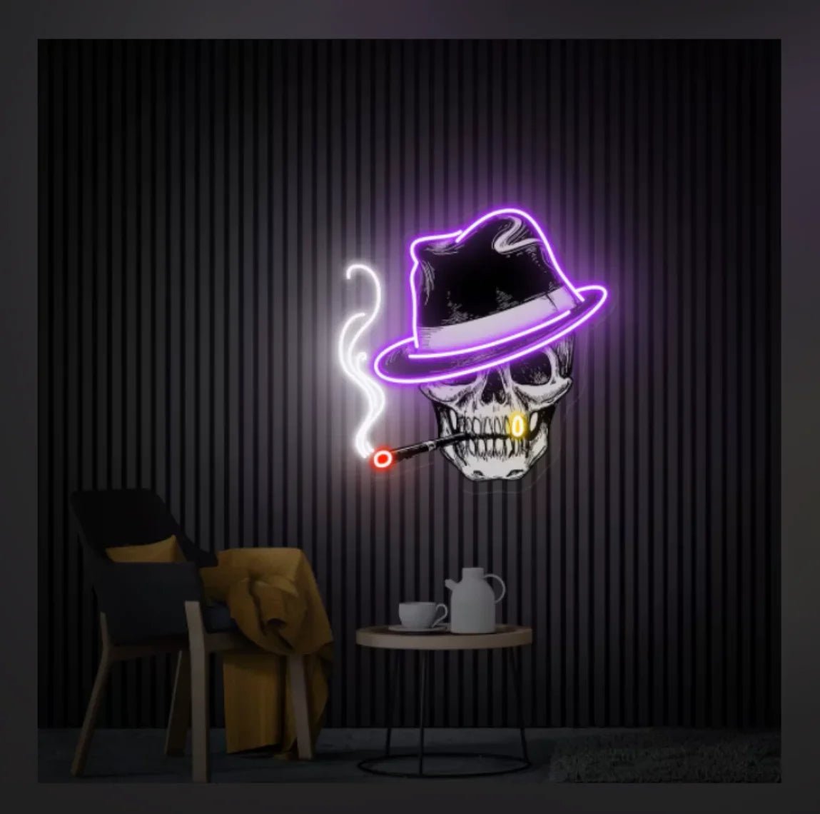 Smoking Skull Head Neon Sign: Game Room Wall Art & LED Neon Decor - Homebound Essentials