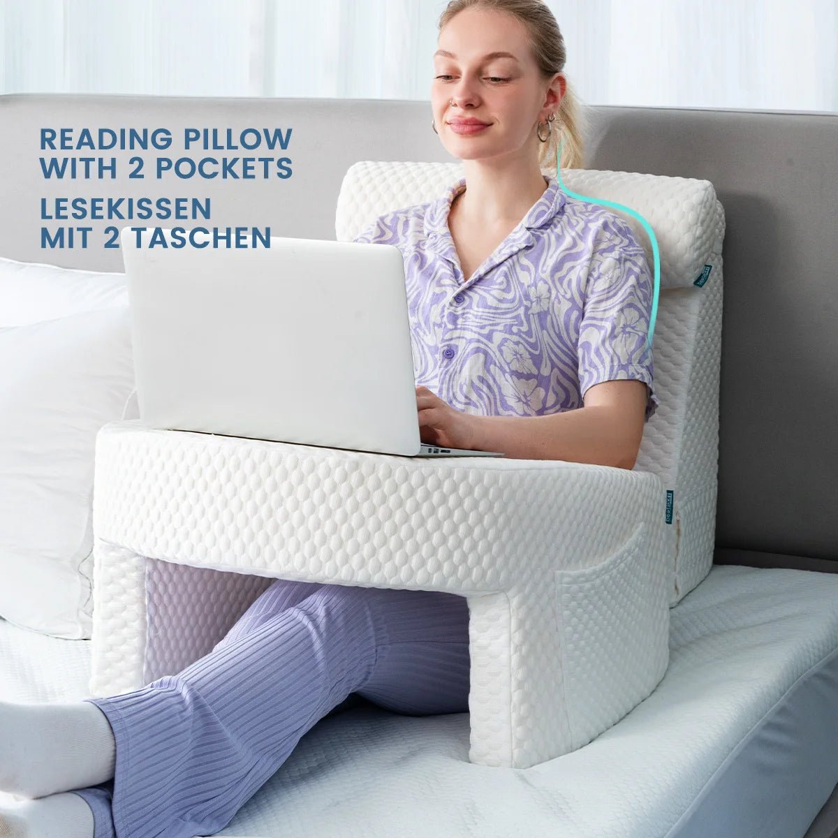 Soft Reading Pillow with Arm Rest | Lap Desk Pillow for Gaming, Working, Sitting on Floor or Sofa | Removable & Washable Cover - Homebound Essentials
