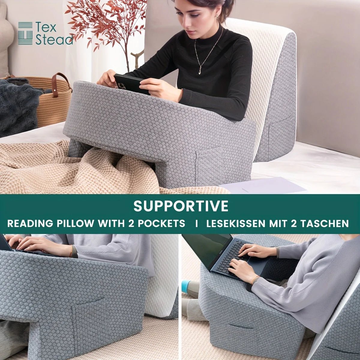 Soft Reading Pillow with Arm Rest | Lap Desk Pillow for Gaming, Working, Sitting on Floor or Sofa | Removable & Washable Cover - Homebound Essentials
