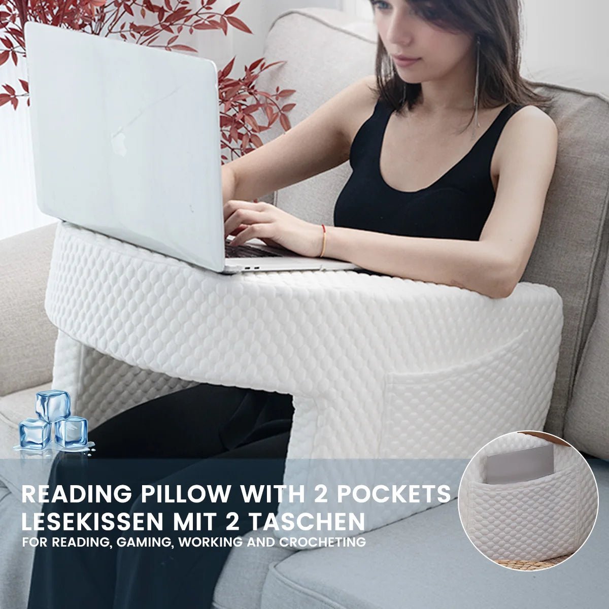 Soft Reading Pillow with Arm Rest | Lap Desk Pillow for Gaming, Working, Sitting on Floor or Sofa | Removable & Washable Cover - Homebound Essentials