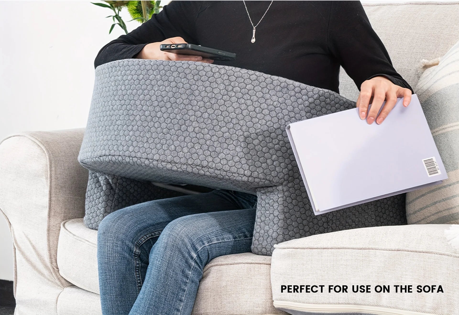 Soft Reading Pillow with Arm Rest | Lap Desk Pillow for Gaming, Working, Sitting on Floor or Sofa | Removable & Washable Cover - Homebound Essentials