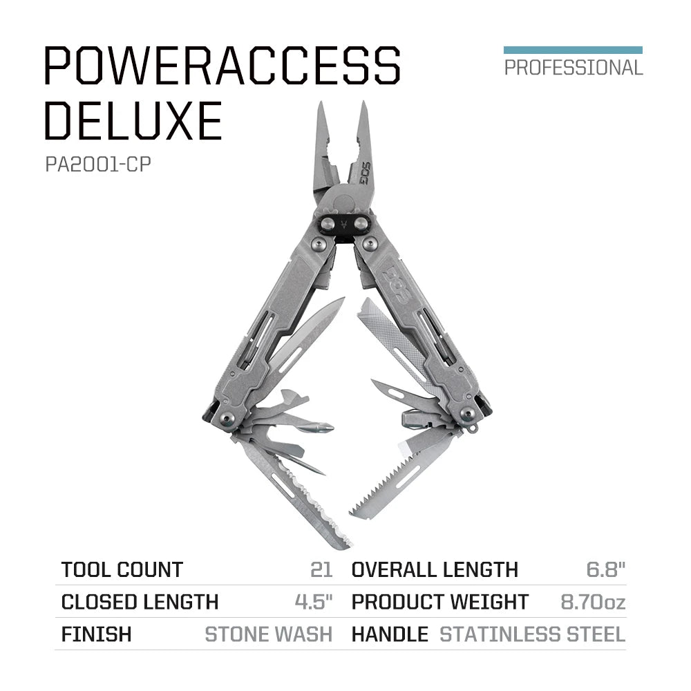 SOG PowerAccess Deluxe Multi - Tool – 21 - in - 1 Tactical Folding Pliers & Pocket Tool - Homebound Essentials