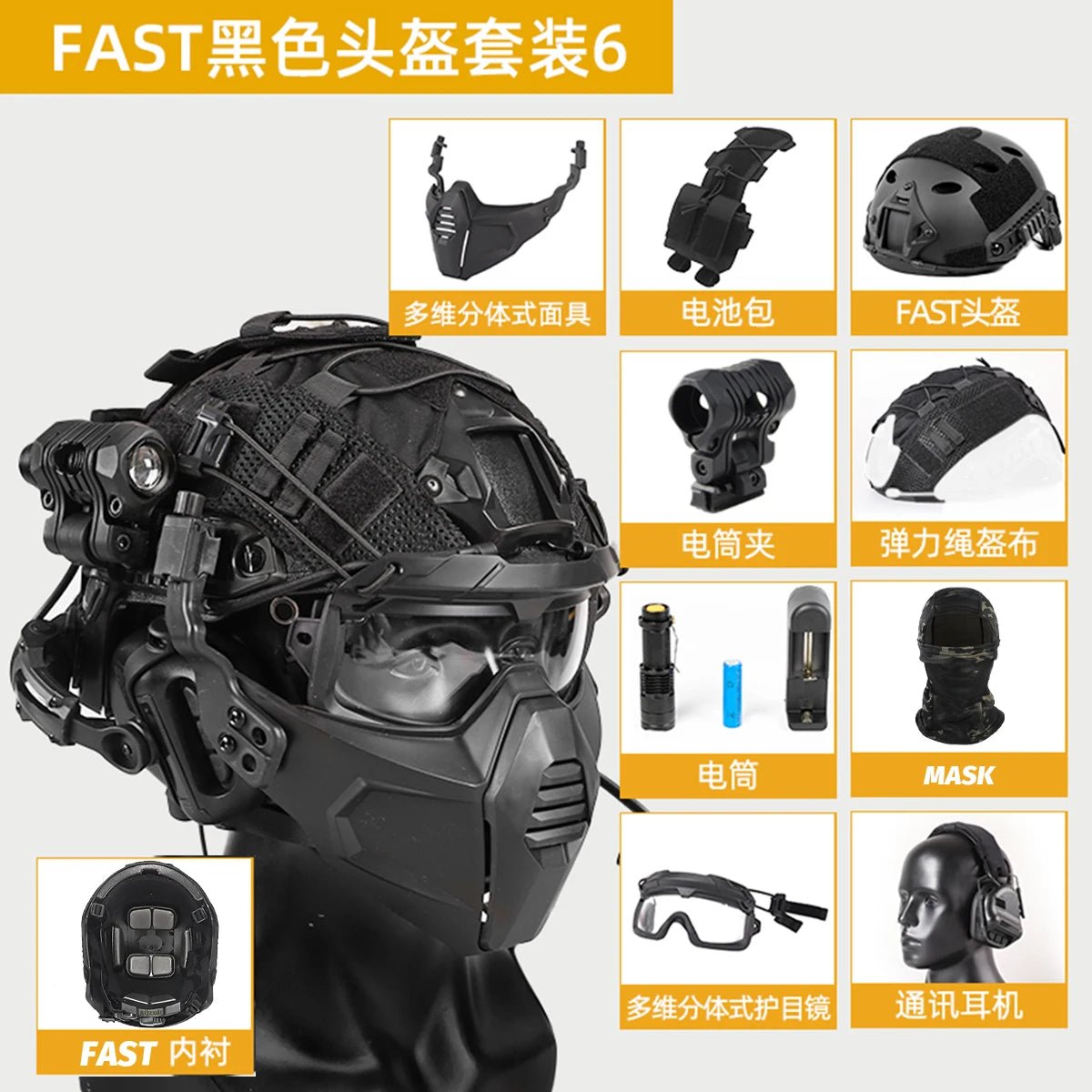 Tactical Airsoft Noise Reduction Military Headphones Night Vision Helmet Set with Flashlight - Homebound Essentials
