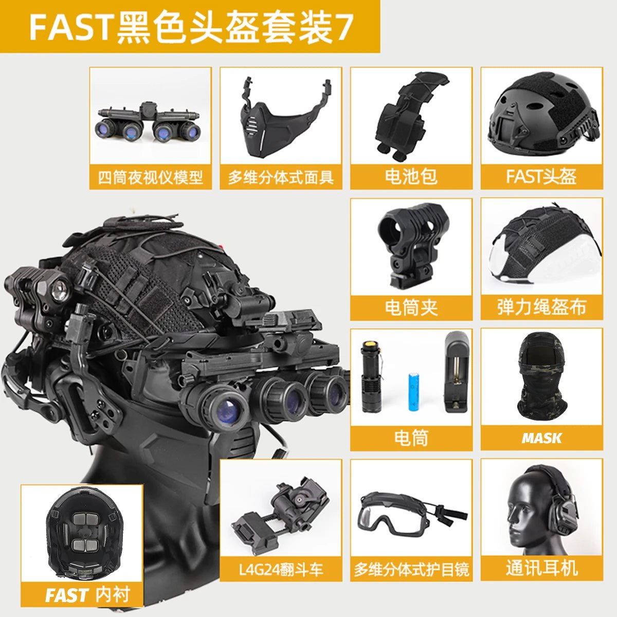 Tactical Airsoft Noise Reduction Military Headphones Night Vision Helmet Set with Flashlight - Homebound Essentials