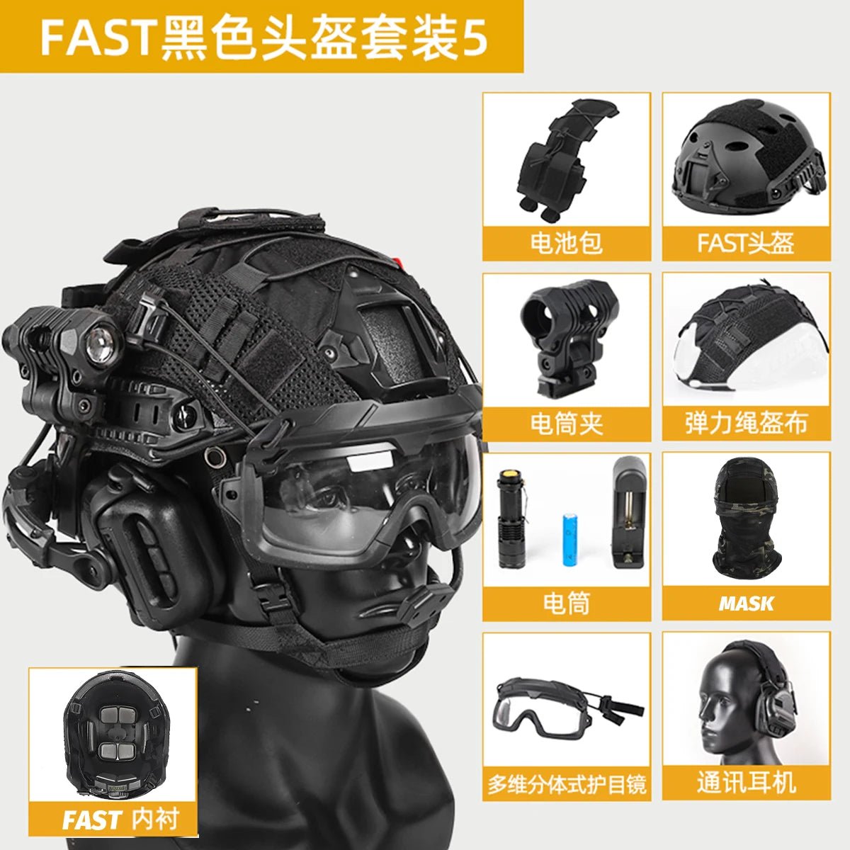 Tactical Airsoft Noise Reduction Military Headphones Night Vision Helmet Set with Flashlight - Homebound Essentials