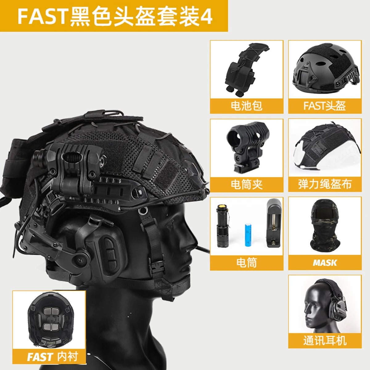 Tactical Airsoft Noise Reduction Military Headphones Night Vision Helmet Set with Flashlight - Homebound Essentials