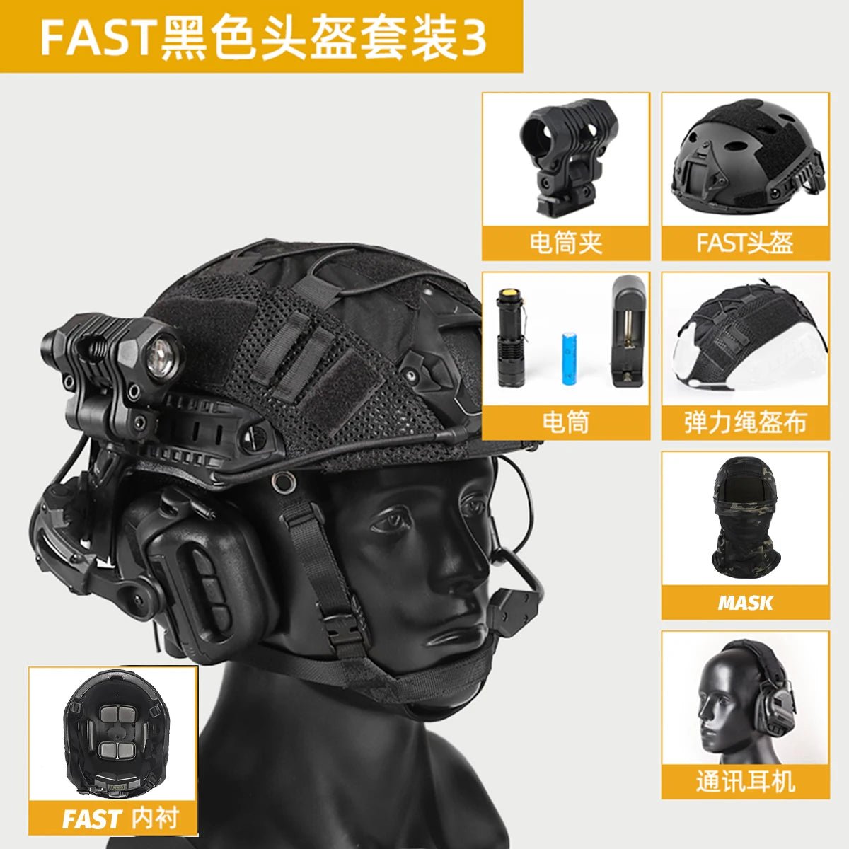 Tactical Airsoft Noise Reduction Military Headphones Night Vision Helmet Set with Flashlight - Homebound Essentials